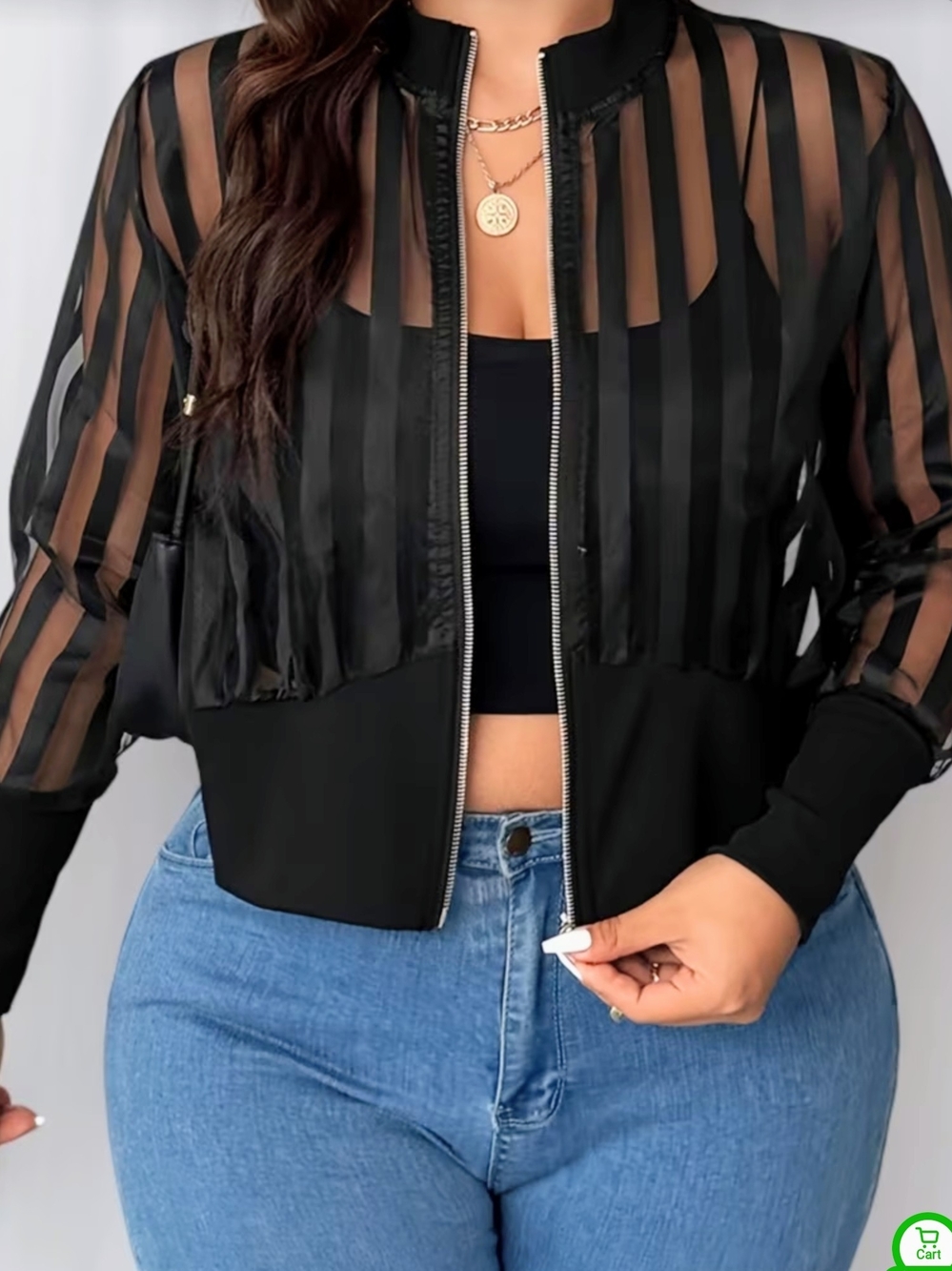 Sheer Stripe Bomber Jacket - Black XXL. NWOT